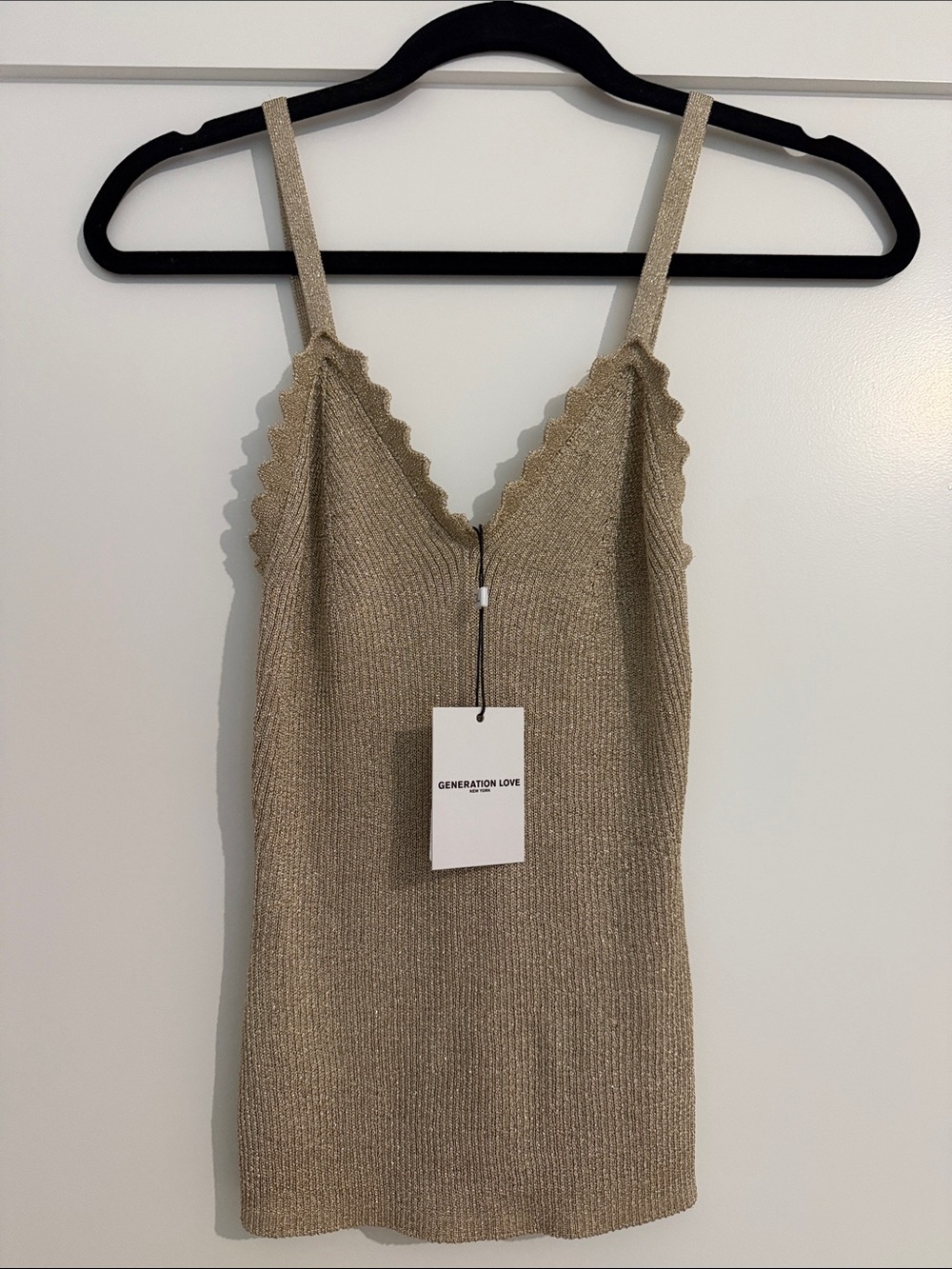 NWT Generation Love Gold Lurex Scalloped V-Neck Tank